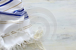 Religion concept of White Prayer Shawl - Tallit, jewish religious symbol