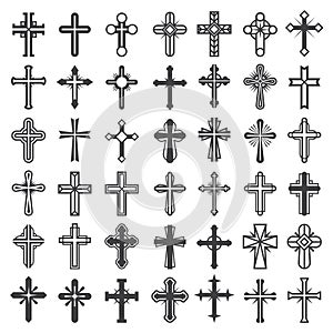 Religion cross symbols. Christians catholicism icons tribal vector collection peace jesus pictures