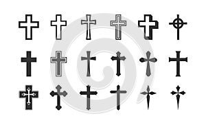 Religion cross vector icon set. Isolated cross icon vector design