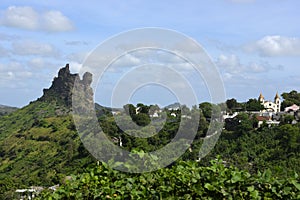 Religion and Faith - Church, Volcanic Peak Landscape, Santiago Island, Cape Verde