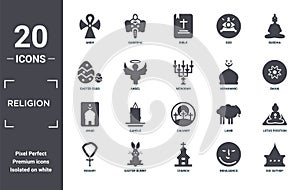 religion icon set. include creative elements as ankh, buddha, abrahamic, calvary, easter bunny, jihad filled icons can be used for