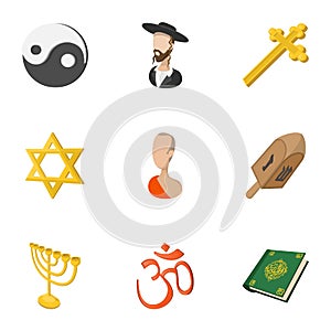 Religion icons set, cartoon style