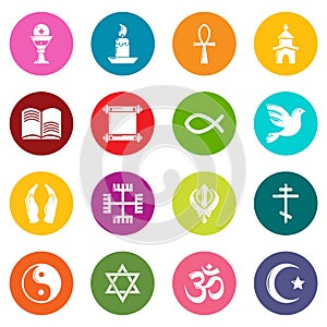 Religion icons set colorful circles vector