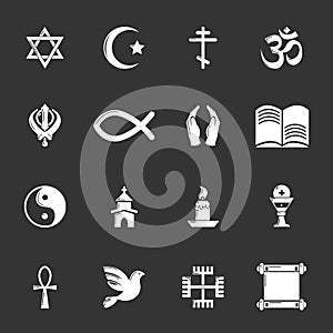 Religion icons set grey vector