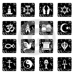 Religion icons set grunge vector