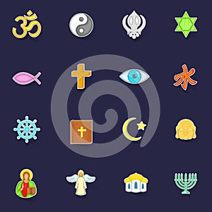 Religion icons set vector sticker