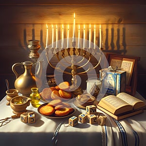 Religion image of Hanukkah ( oil miracle ) background with menorah.