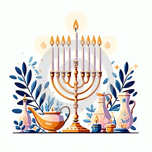 Religion image of Hanukkah ( oil miracle ) background with menorah.