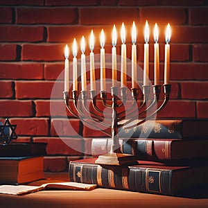 Religion image of Hanukkah ( oil miracle ) background with menorah.