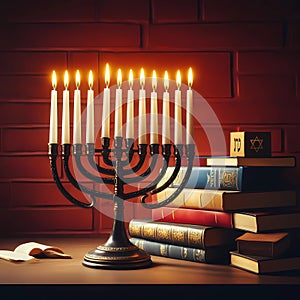 Religion image of Hanukkah ( oil miracle ) background with menorah.