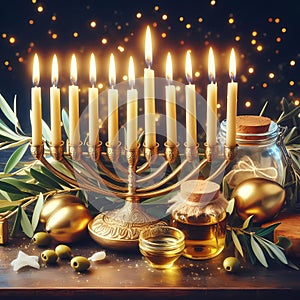 Religion image of Hanukkah ( oil miracle ) background with menorah.