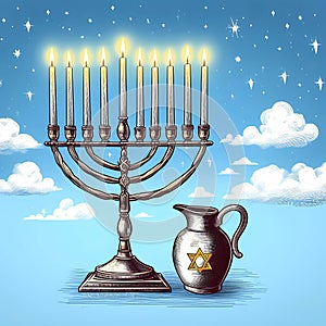 Religion image of Hanukkah ( oil miracle ) background with menorah.