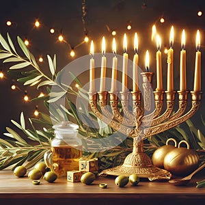 Religion image of Hanukkah ( oil miracle ) background with menorah.