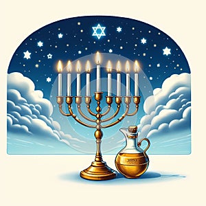 Religion image of Hanukkah ( oil miracle ) background with menorah.