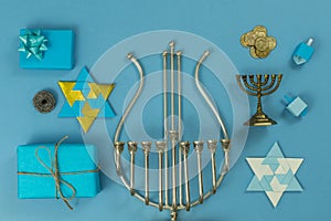 Religion image of jewish holiday Hanukkah background with menorah traditional candelabra