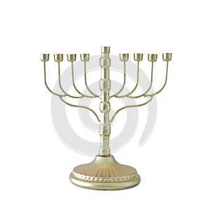 religion image of jewish holiday Hanukkah with gold menorah & x28;traditional candelabra& x29; isolated over white background