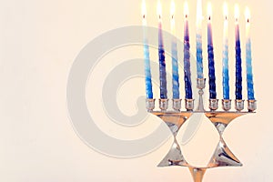 religion image of jewish holiday Hanukkah with menorah & x28;traditional candelabra& x29;