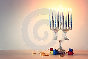 religion image of jewish holiday Hanukkah with menorah & x28;traditional candelabra& x29;