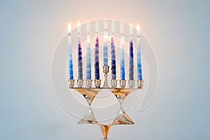 religion image of jewish holiday Hanukkah with menorah & x28;traditional candelabra& x29;