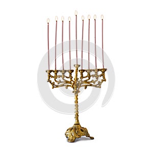 religion image of jewish holiday Hanukkah with white menorah & x28;traditional candelabra& x29;