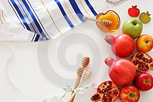 Religion image of Rosh hashanah jewish New Year holiday concept. Traditional symbols