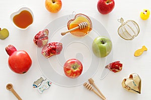 Religion image of Rosh hashanah jewish New Year holiday concept. Traditional symbols