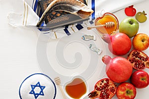 Religion image of Rosh hashanah jewish New Year holiday concept. Traditional symbols