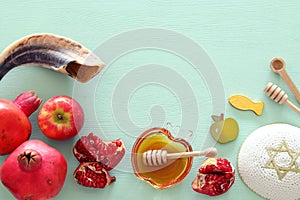 Religion image of Rosh hashanah jewish New Year holiday concept. Traditional symbols