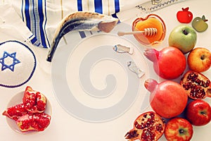 Religion image of Rosh hashanah jewish New Year holiday concept. Traditional symbols