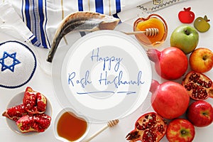 Religion image of Rosh hashanah jewish New Year holiday concept. Traditional symbols