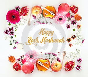 Religion image of Rosh hashanah jewish New Year holiday concept. Traditional symbols