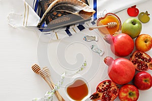 Religion image of Rosh hashanah jewish New Year holiday concept. Traditional symbols