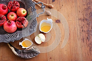 Religion image of Rosh hashanah jewish New Year holiday concept. Traditional symbols