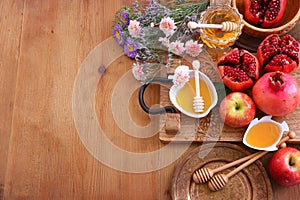 Religion image of Rosh hashanah jewish New Year holiday concept. Traditional symbols