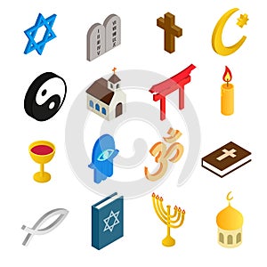 Religion isometric 3d icons set