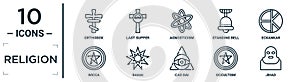 religion linear icon set. includes thin line orthodox, agnosticism, eckankar, bahai, occultism, jihad, wicca icons for report,