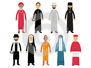 Religion ministers set, representatives of buddhism, representatives of catholicism, islam, orthodoxy, hinduism, judaism