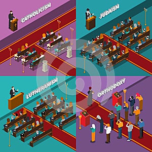 Religion And People Isometric Design Concept