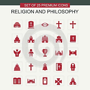 Religion and Philosphy icons set red