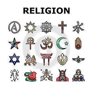 Religion, Prayer Cult And Atheism Icons Set Vector