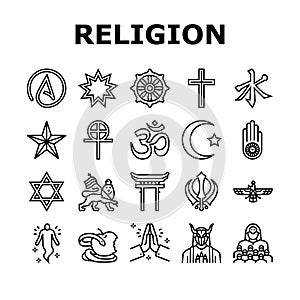 Religion, Prayer Cult And Atheism Icons Set Vector