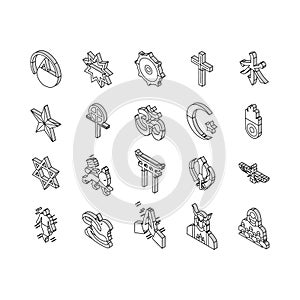 Religion, Prayer Cult And Atheism isometric icons set vector