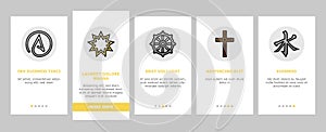 Religion, Prayer Cult And Atheism onboarding icons set vector