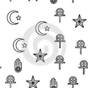 Religion, Prayer Cult And Atheism vector seamless pattern