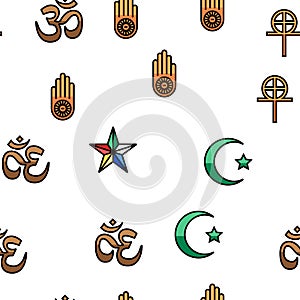 Religion, Prayer Cult And Atheism vector seamless pattern