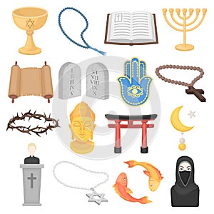 Religion set icons in cartoon style. Big collection of religion vector illustration symbol.