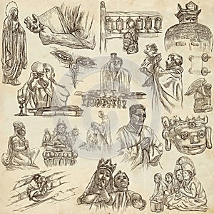 Religion, Spirit Life, Religious - An hand drawn collection on o