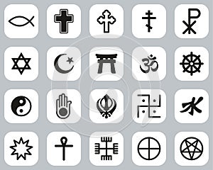 Religion Symbols Icons Black & White Flat Design Set Big