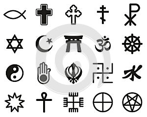 Religion Symbols Icons Black & White Set Big