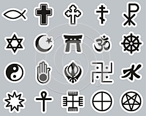 Religion Symbols Icons Black & White Sticker Set Big